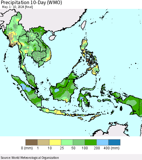 South East Asia Precipitation 10-Day (WMO) Thematic Map For 5/1/2024 - 5/10/2024