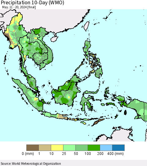 South East Asia Precipitation 10-Day (WMO) Thematic Map For 5/11/2024 - 5/20/2024