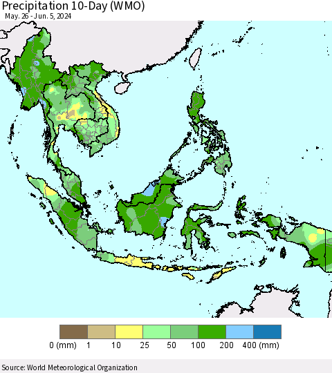 South East Asia Precipitation 10-Day (WMO) Thematic Map For 5/26/2024 - 6/5/2024