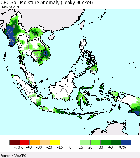 South East Asia CPC Soil Moisture Anomaly (Leaky Bucket) Thematic Map For 12/16/2021 - 12/20/2021