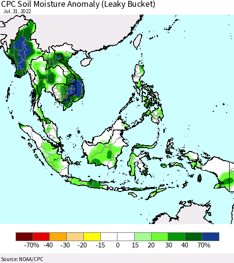 South East Asia CPC Soil Moisture Anomaly (Leaky Bucket) Thematic Map For 7/26/2022 - 7/31/2022