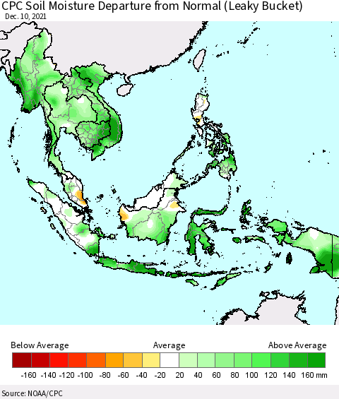 South East Asia CPC Soil Moisture Departure from Normal (Leaky Bucket) Thematic Map For 12/6/2021 - 12/10/2021