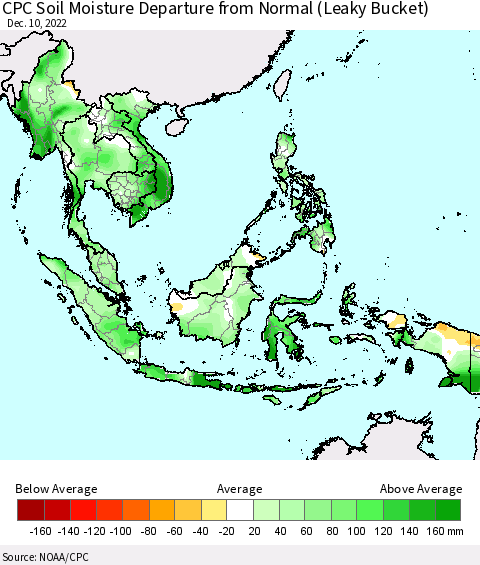 South East Asia CPC Soil Moisture Departure from Normal (Leaky Bucket) Thematic Map For 12/6/2022 - 12/10/2022