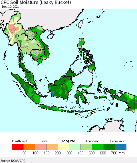 South East Asia CPC Soil Moisture (Leaky Bucket) Thematic Map For 12/6/2021 - 12/10/2021