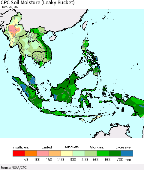 South East Asia CPC Soil Moisture (Leaky Bucket) Thematic Map For 12/16/2021 - 12/20/2021
