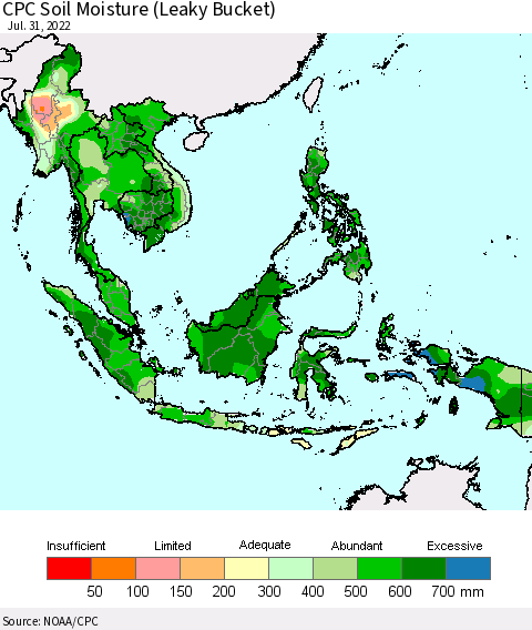 South East Asia CPC Soil Moisture (Leaky Bucket) Thematic Map For 7/26/2022 - 7/31/2022