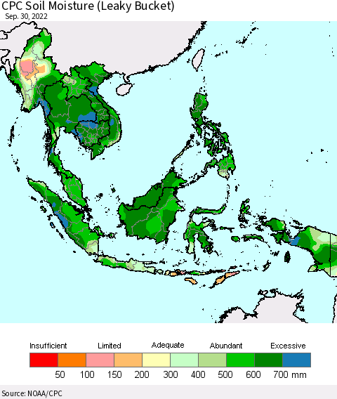 South East Asia CPC Soil Moisture (Leaky Bucket) Thematic Map For 9/26/2022 - 9/30/2022