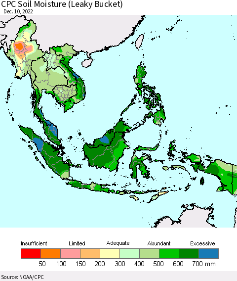 South East Asia CPC Soil Moisture (Leaky Bucket) Thematic Map For 12/6/2022 - 12/10/2022
