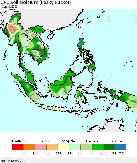 South East Asia CPC Soil Moisture (Leaky Bucket) Thematic Map For 9/1/2023 - 9/5/2023