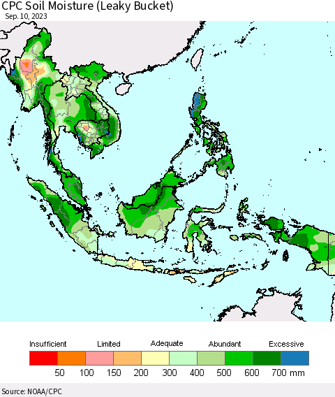 South East Asia CPC Soil Moisture (Leaky Bucket) Thematic Map For 9/6/2023 - 9/10/2023