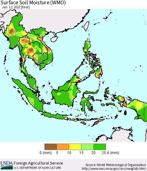 South East Asia Surface Soil Moisture (WMO) Thematic Map For 6/6/2022 - 6/12/2022
