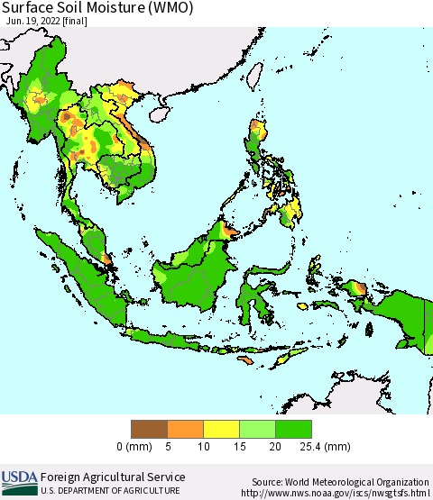 South East Asia Surface Soil Moisture (WMO) Thematic Map For 6/13/2022 - 6/19/2022
