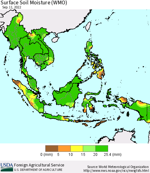South East Asia Surface Soil Moisture (WMO) Thematic Map For 9/5/2022 - 9/11/2022