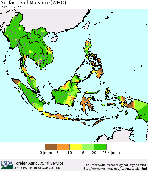 South East Asia Surface Soil Moisture (WMO) Thematic Map For 9/12/2022 - 9/18/2022