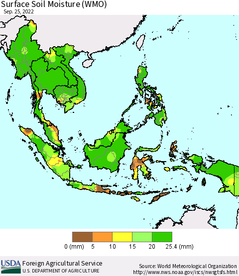 South East Asia Surface Soil Moisture (WMO) Thematic Map For 9/19/2022 - 9/25/2022