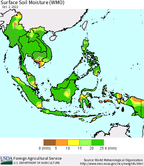 South East Asia Surface Soil Moisture (WMO) Thematic Map For 9/26/2022 - 10/2/2022