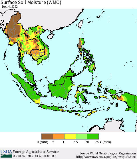 South East Asia Surface Soil Moisture (WMO) Thematic Map For 11/28/2022 - 12/4/2022