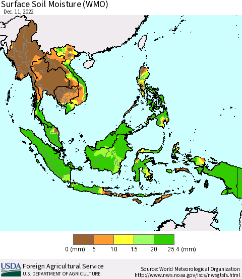 South East Asia Surface Soil Moisture (WMO) Thematic Map For 12/5/2022 - 12/11/2022