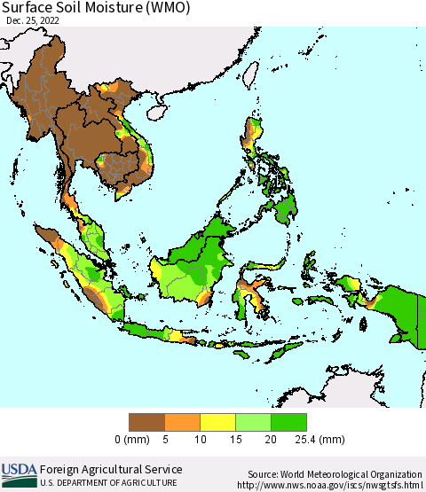 South East Asia Surface Soil Moisture (WMO) Thematic Map For 12/19/2022 - 12/25/2022