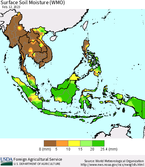 South East Asia Surface Soil Moisture (WMO) Thematic Map For 2/6/2023 - 2/12/2023