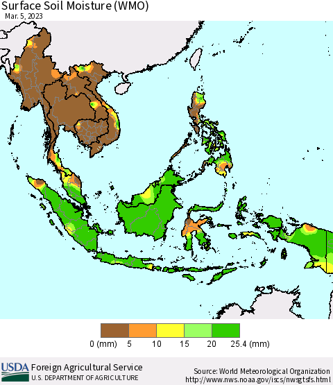 South East Asia Surface Soil Moisture (WMO) Thematic Map For 2/27/2023 - 3/5/2023