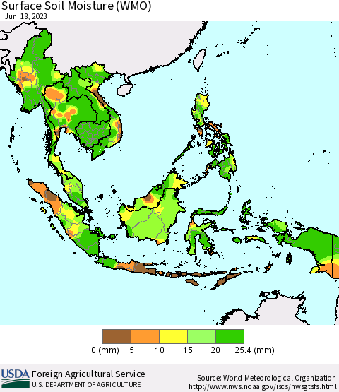 South East Asia Surface Soil Moisture (WMO) Thematic Map For 6/12/2023 - 6/18/2023