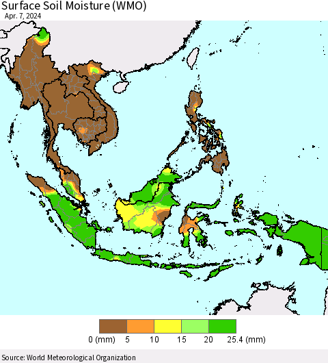South East Asia Surface Soil Moisture (WMO) Thematic Map For 4/1/2024 - 4/7/2024