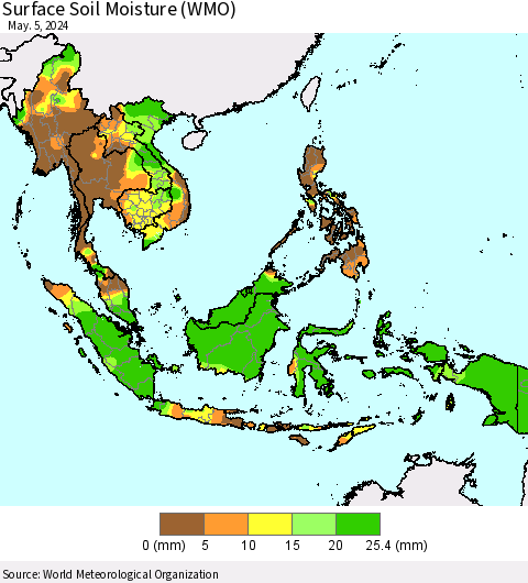 South East Asia Surface Soil Moisture (WMO) Thematic Map For 4/29/2024 - 5/5/2024