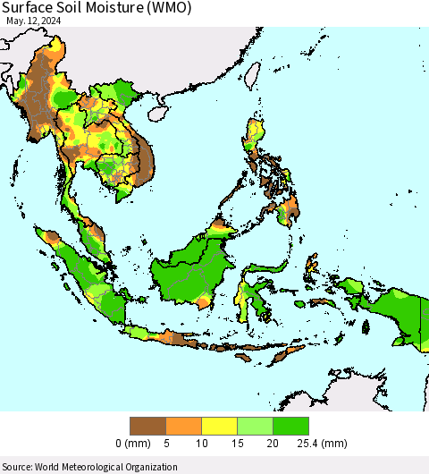 South East Asia Surface Soil Moisture (WMO) Thematic Map For 5/6/2024 - 5/12/2024