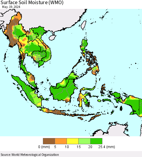 South East Asia Surface Soil Moisture (WMO) Thematic Map For 5/13/2024 - 5/19/2024