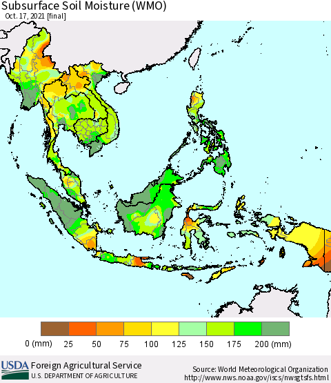 South East Asia Subsurface Soil Moisture (WMO) Thematic Map For 10/11/2021 - 10/17/2021