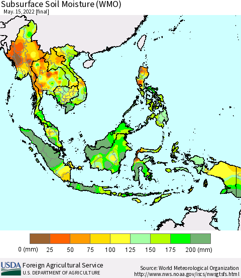 South East Asia Subsurface Soil Moisture (WMO) Thematic Map For 5/9/2022 - 5/15/2022