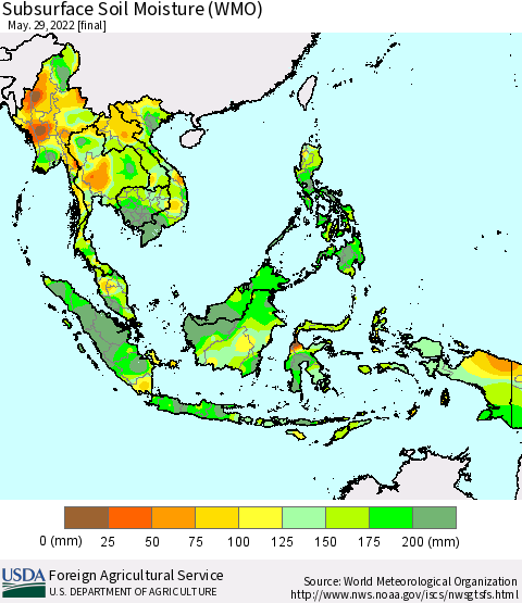 South East Asia Subsurface Soil Moisture (WMO) Thematic Map For 5/23/2022 - 5/29/2022