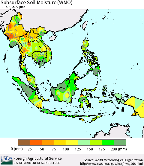 South East Asia Subsurface Soil Moisture (WMO) Thematic Map For 5/30/2022 - 6/5/2022