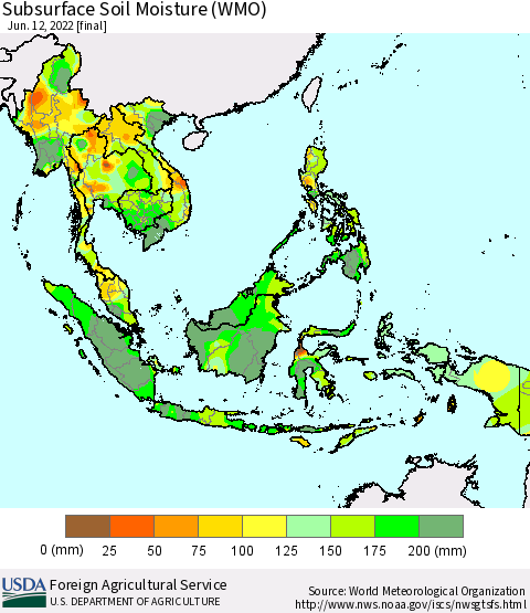 South East Asia Subsurface Soil Moisture (WMO) Thematic Map For 6/6/2022 - 6/12/2022