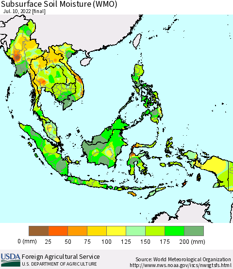 South East Asia Subsurface Soil Moisture (WMO) Thematic Map For 7/4/2022 - 7/10/2022