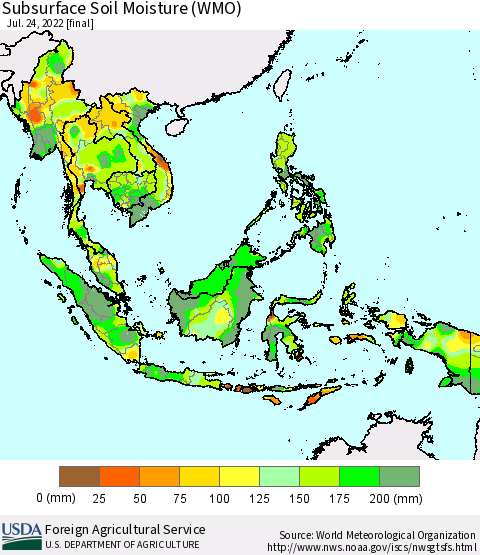 South East Asia Subsurface Soil Moisture (WMO) Thematic Map For 7/18/2022 - 7/24/2022
