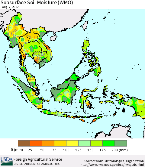 South East Asia Subsurface Soil Moisture (WMO) Thematic Map For 8/1/2022 - 8/7/2022