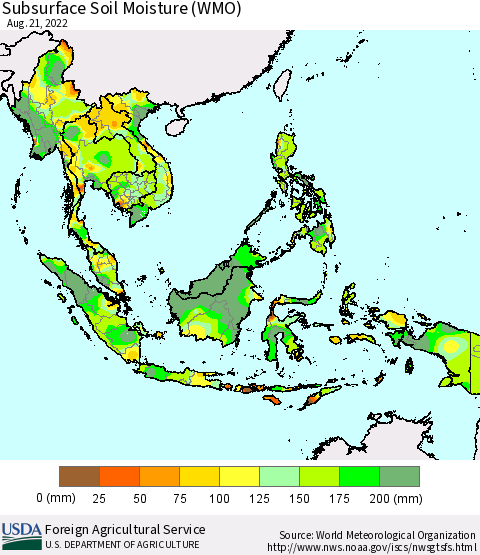 South East Asia Subsurface Soil Moisture (WMO) Thematic Map For 8/15/2022 - 8/21/2022
