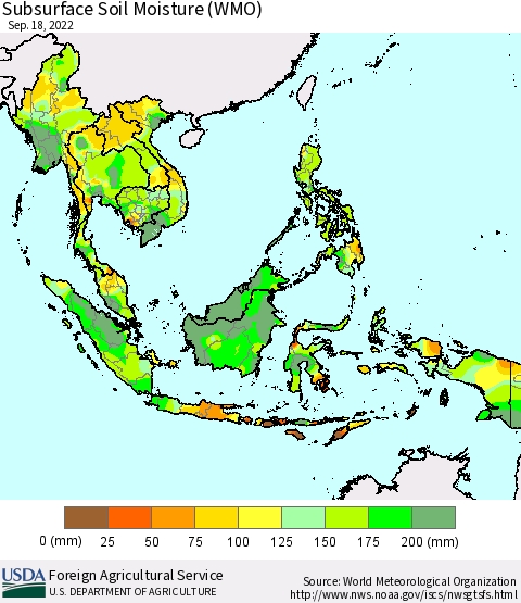 South East Asia Subsurface Soil Moisture (WMO) Thematic Map For 9/12/2022 - 9/18/2022
