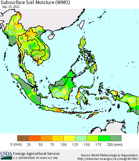 South East Asia Subsurface Soil Moisture (WMO) Thematic Map For 9/19/2022 - 9/25/2022
