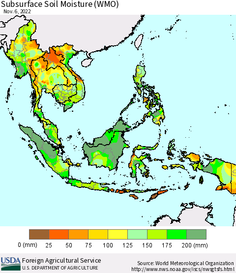 South East Asia Subsurface Soil Moisture (WMO) Thematic Map For 10/31/2022 - 11/6/2022