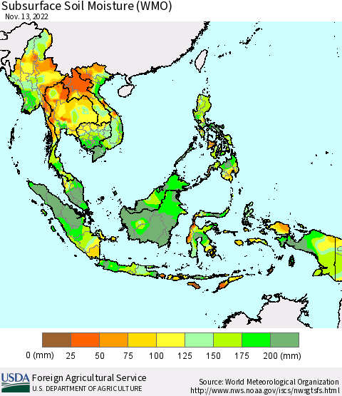 South East Asia Subsurface Soil Moisture (WMO) Thematic Map For 11/7/2022 - 11/13/2022