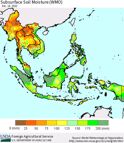 South East Asia Subsurface Soil Moisture (WMO) Thematic Map For 12/12/2022 - 12/18/2022