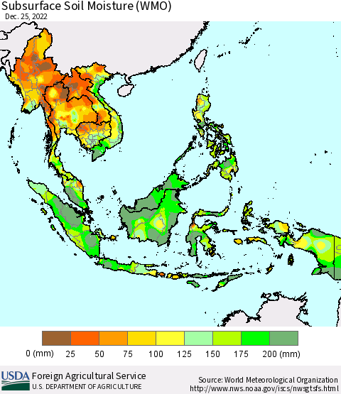 South East Asia Subsurface Soil Moisture (WMO) Thematic Map For 12/19/2022 - 12/25/2022