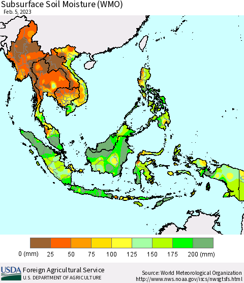 South East Asia Subsurface Soil Moisture (WMO) Thematic Map For 1/30/2023 - 2/5/2023
