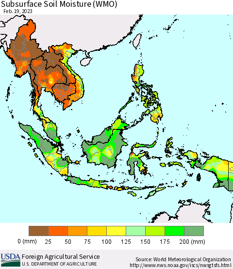 South East Asia Subsurface Soil Moisture (WMO) Thematic Map For 2/13/2023 - 2/19/2023
