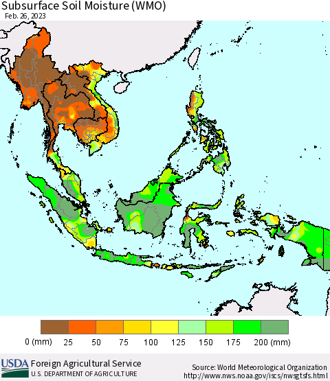 South East Asia Subsurface Soil Moisture (WMO) Thematic Map For 2/20/2023 - 2/26/2023