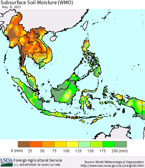 South East Asia Subsurface Soil Moisture (WMO) Thematic Map For 5/15/2023 - 5/21/2023