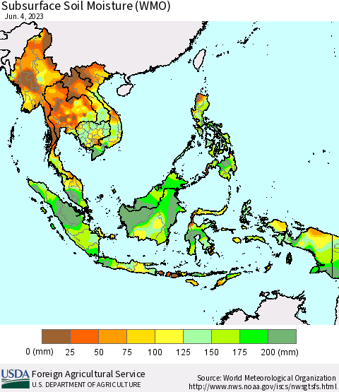 South East Asia Subsurface Soil Moisture (WMO) Thematic Map For 5/29/2023 - 6/4/2023